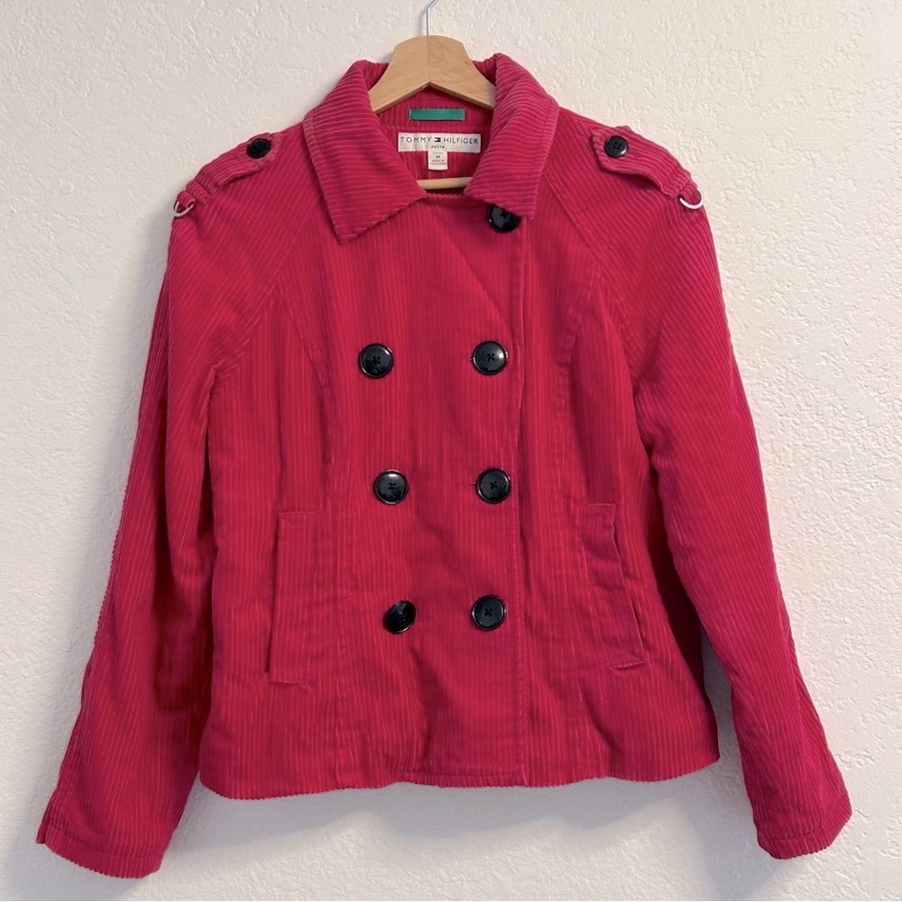 VTG Tommy Hilfiger Hot Pink Corduroy Cropped Coat, Size M